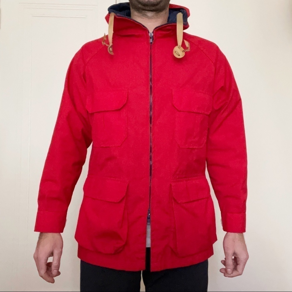 Vintage Woolrich Full Zip Four Flap Pocket Hooded Coat Red Men’s Size Medium